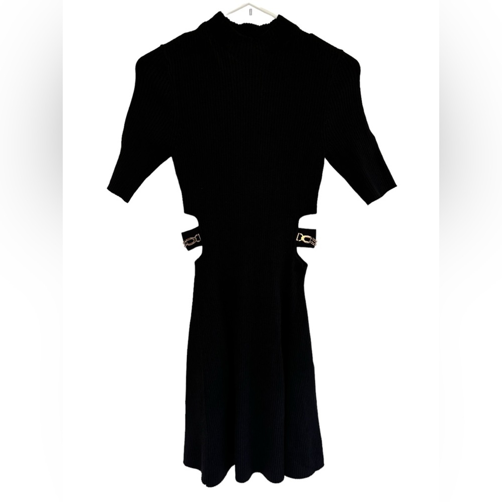 NWT MAJE Rain Cutout Women's Ribbed Knit Dress Back Short Sleeve Mini Size 38